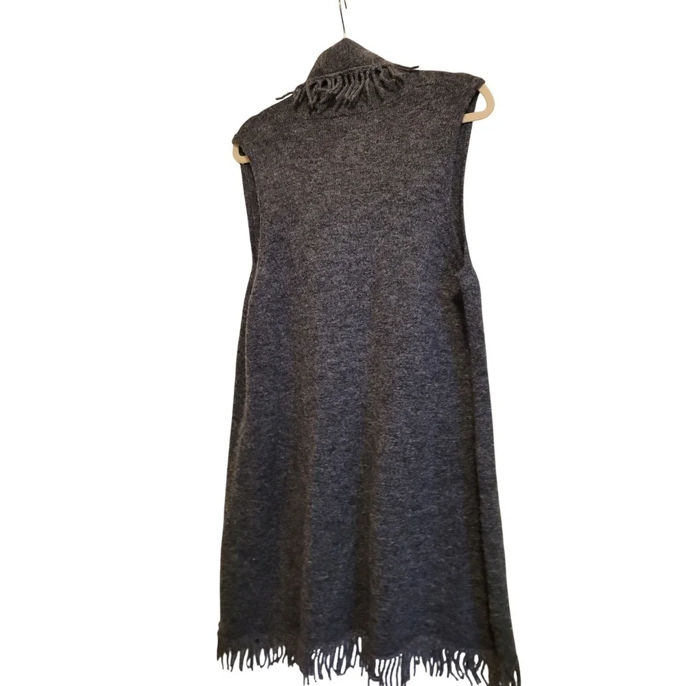 Carole Little‎ Gray Wool Blend Fringe Shawl Collar Longline Sweater Vest XL